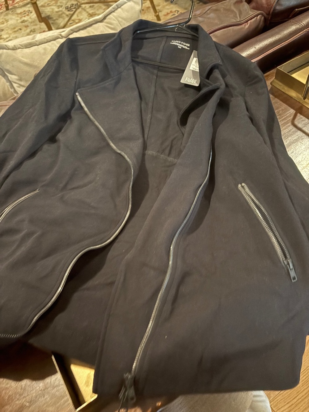 Eileen Fisher black long Moto jacket